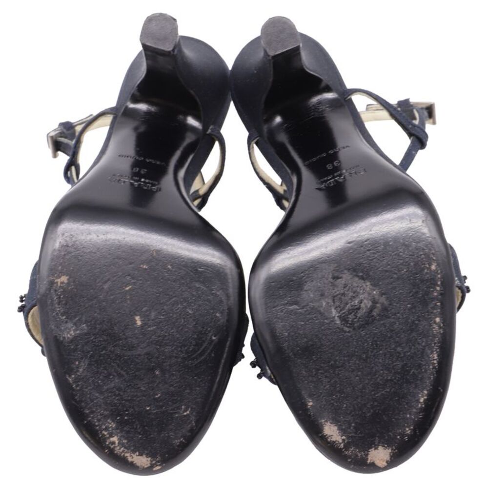 Prada Jewel-Embellished Ankle Strap Sandal Heels in Navy Blue Satin - Picture 6 of 9